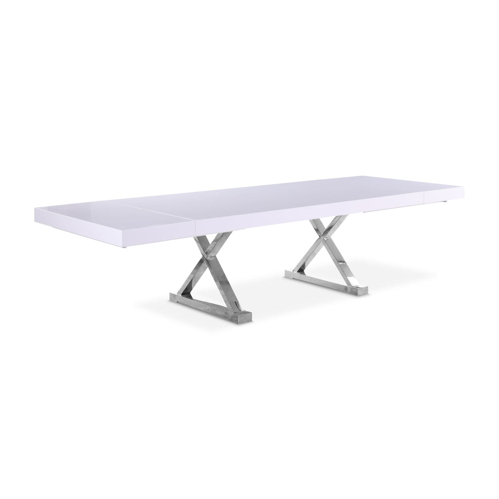 Meridian Furniture Excel Extendable 2 Leaf Dining Table - White & Chrome - Dining Tables