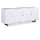 Meridian Furniture Excel Sideboard/Buffet - White & Chrome - Drawers & Dressers