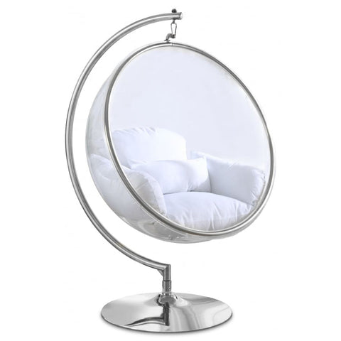 Meridian Furniture Luna Acrylic Swing Bubble Accent Chair - Chrome - White - Chairs
