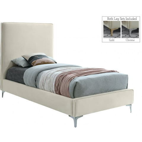 Meridian Furniture Geri Velvet Twin Bed - Cream - Bedroom Beds