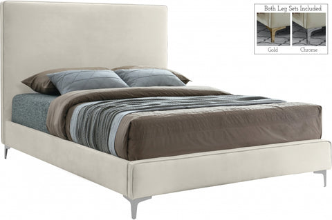 Meridian Furniture Geri Velvet King Bed - Cream - Bedroom Beds
