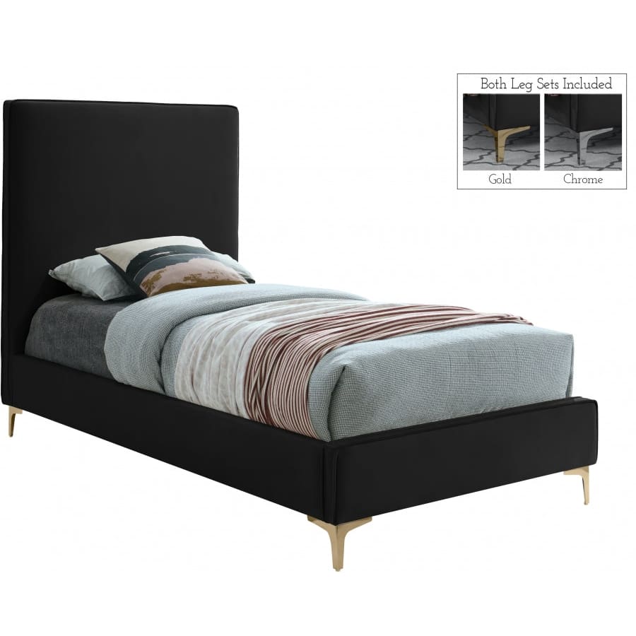 Meridian Furniture Geri Velvet Twin Bed - Black - Bedroom Beds