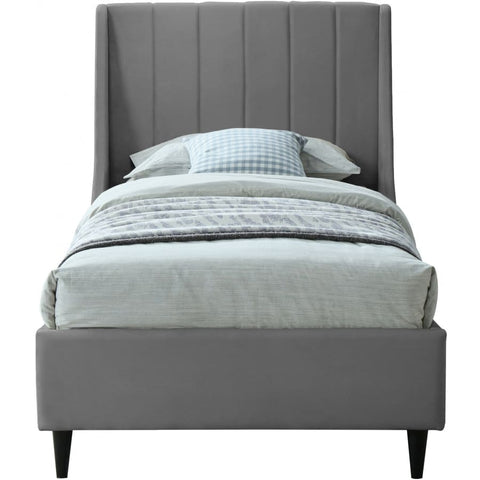 Meridian Furniture Eva Velvet Twin Bed - Grey - Bedroom Beds