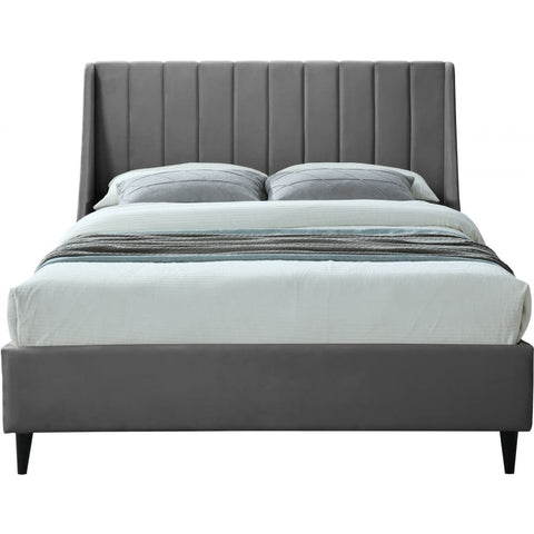 Meridian Furniture Eva Velvet Queen Bed - Grey - Bedroom Beds