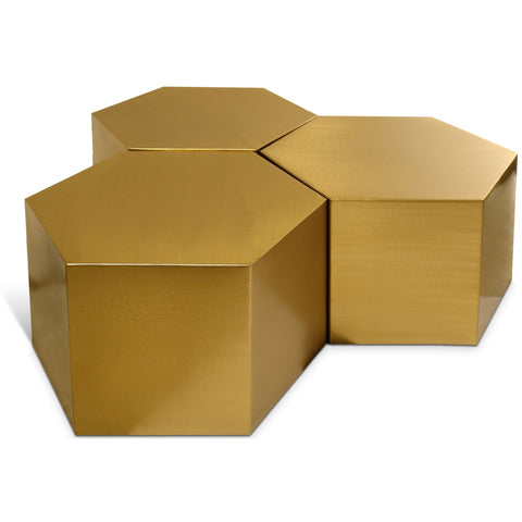 Meridian Furniture Hexagon Modular 3 Piece Coffee Table - Gold - Coffee Tables