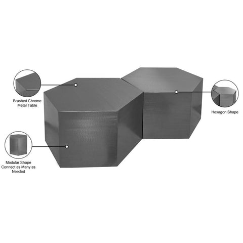 Meridian Furniture Hexagon Modular 2 Piece Coffee Table - Chrome - Coffee Tables