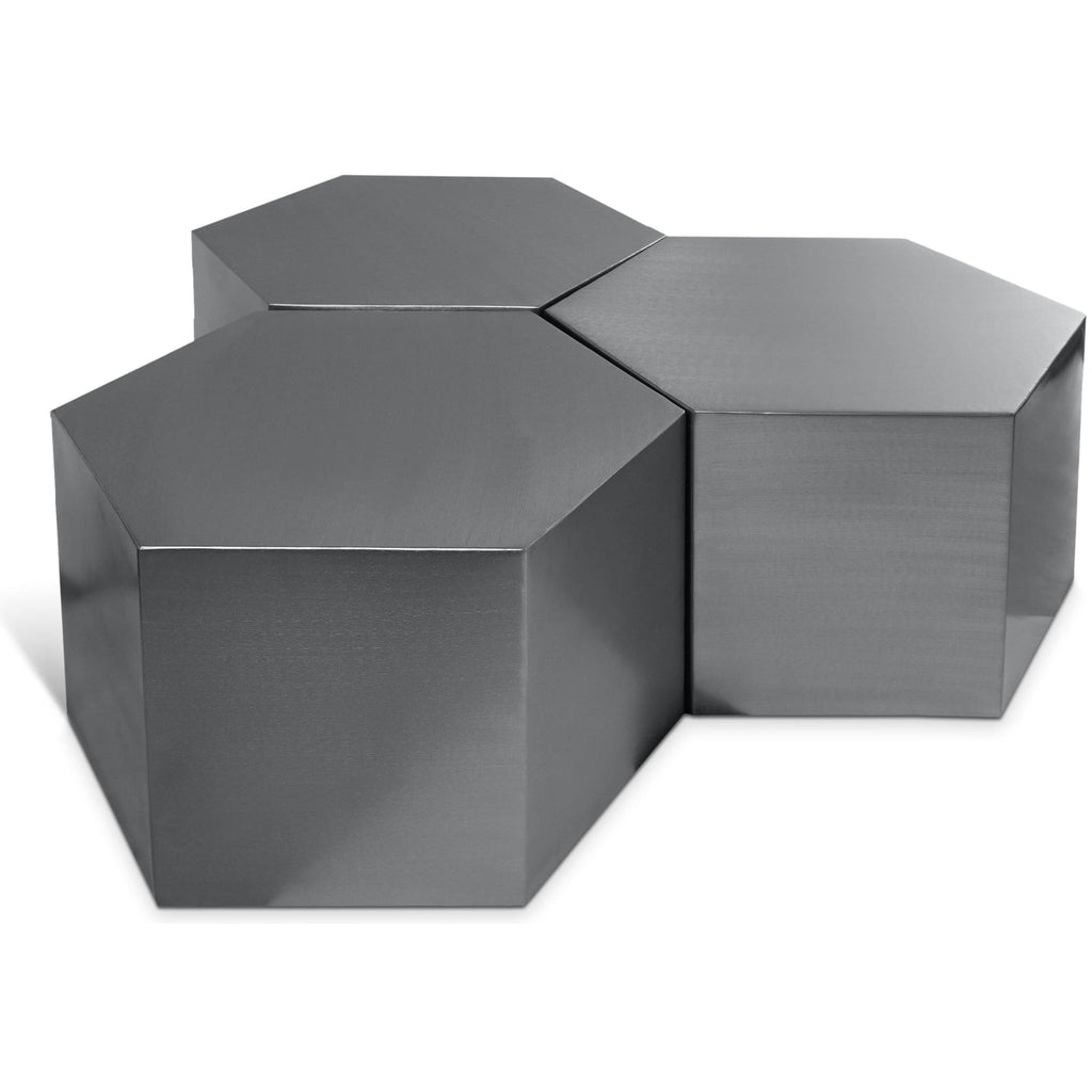 Meridian Furniture Hexagon Modular 3 Piece Coffee Table - Chrome - Coffee Tables
