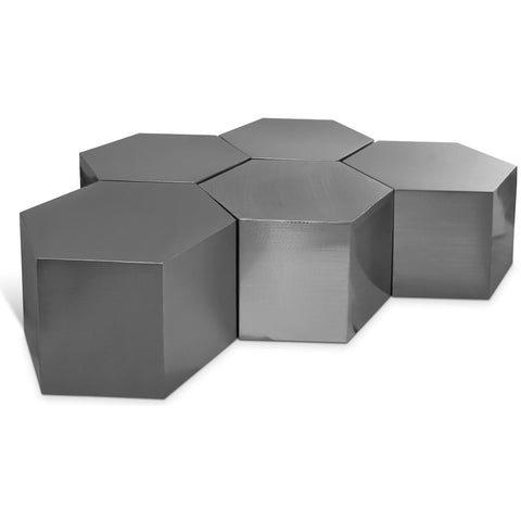 Meridian Furniture Hexagon Modular 5 Piece Coffee Table - Chrome - Coffee Tables