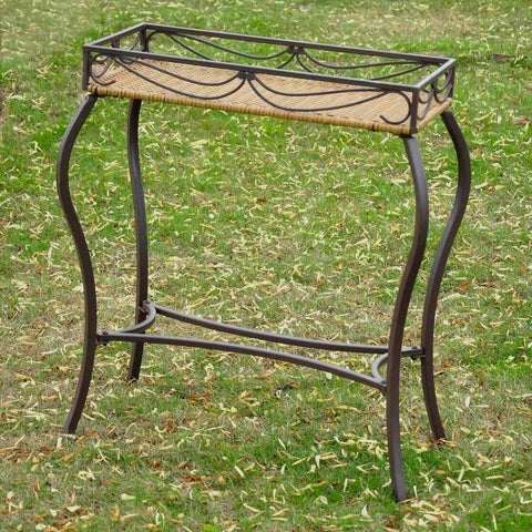 International Caravan Valencia Resin Wicker/Steel Rectangular Plant Table - Outdoor Furniture