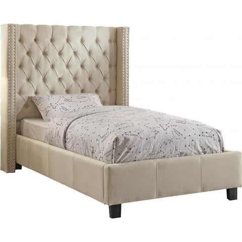 Meridian Furniture Ashton Linen Twin Bed - Beige - Bedroom Beds