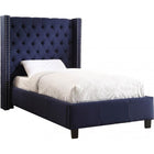 Meridian Furniture Ashton Linen Twin Bed - Navy - Bedroom Beds