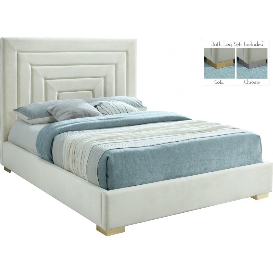 Meridian Furniture Nora Velvet Full Bed - Cream - Bedroom Beds