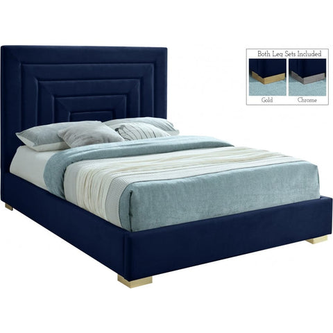 Meridian Furniture Nora Velvet Full Bed - Navy - Bedroom Beds
