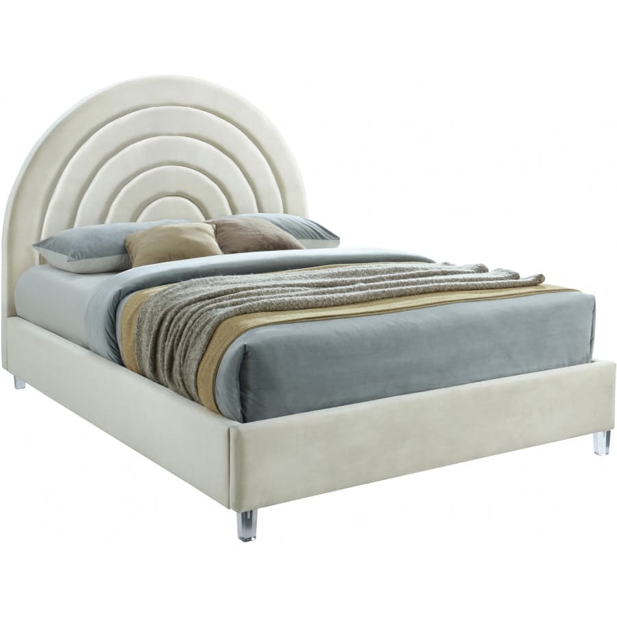 Meridian Furniture Rainbow Velvet Full Bed - Cream - Bedroom Beds