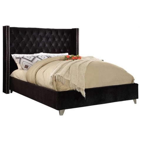 Meridian Furniture Aiden Velvet King Bed - Black - Bedroom Beds