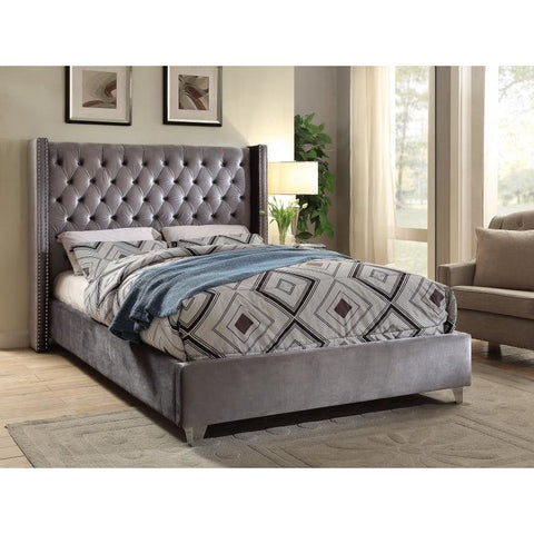 Meridian Furniture Aiden Velvet Full Bed - Grey - Bedroom Beds