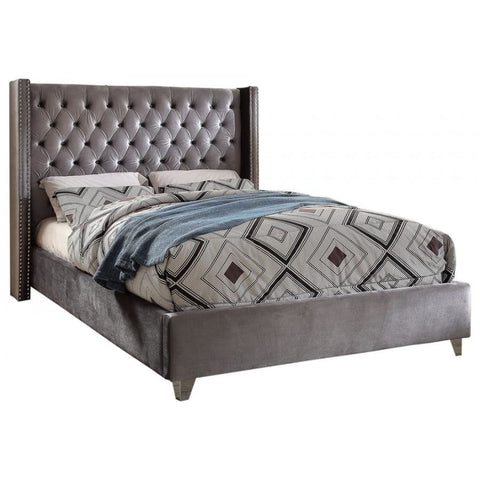 Meridian Furniture Aiden Velvet Full Bed - Grey - Bedroom Beds