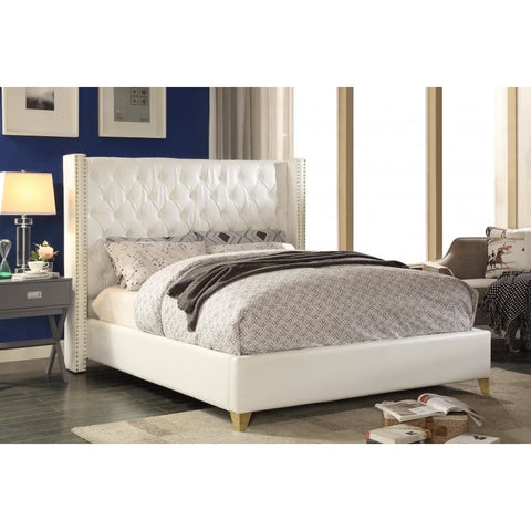 Meridian Furniture Soho White Bonded Leather Full Bed - Bedroom Beds