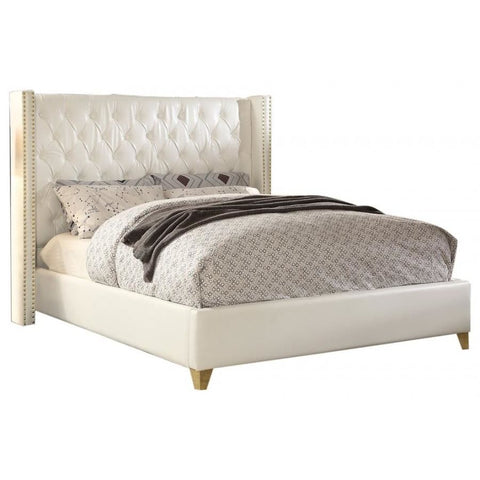 Meridian Furniture Soho White Bonded Leather Queen Bed - Bedroom Beds