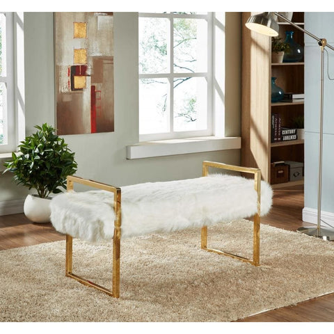 Meridian Furniture Chloe White Fur Bench - Benches