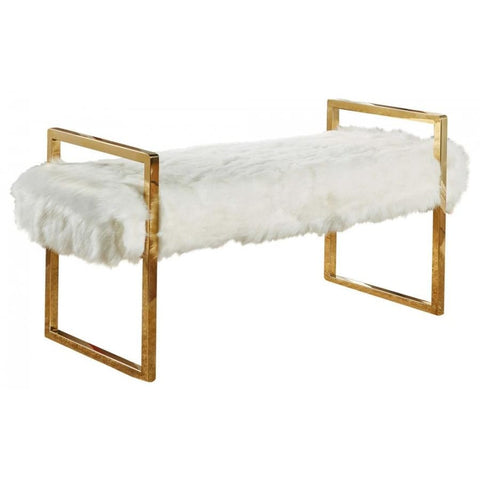 Meridian Furniture Chloe White Fur Bench - Benches