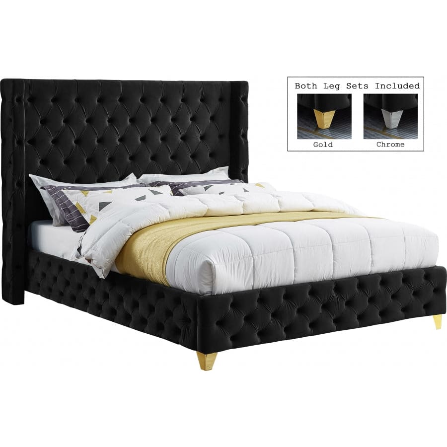 Meridian Furniture Savan Velvet Full Bed - Black - Bedroom Beds