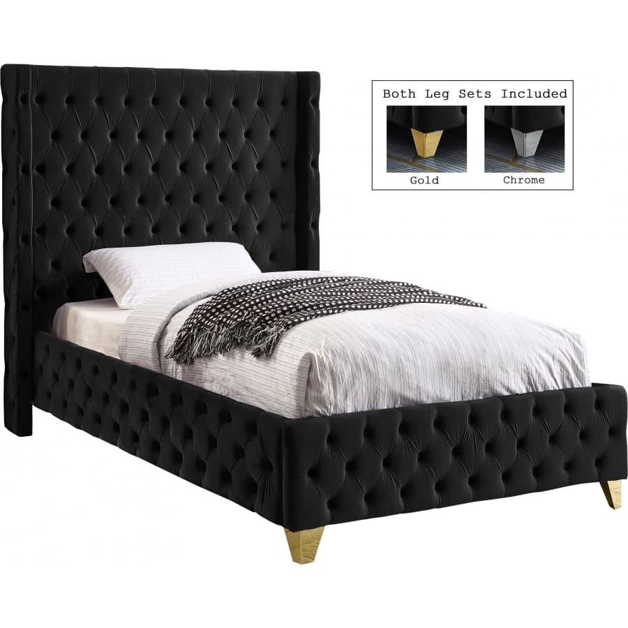Meridian Furniture Savan Velvet Twin Bed - Black - Bedroom Beds