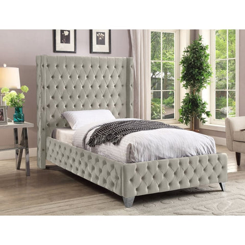 Meridian Furniture Savan Velvet Twin Bed - Cream - Bedroom Beds