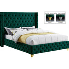 Meridian Furniture Savan Velvet Queen Bed - Green - Bedroom Beds