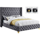 Meridian Furniture Savan Velvet Queen Bed - Grey - Bedroom Beds