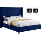Meridian Furniture Savan Velvet Queen Bed - Navy - Bedroom Beds