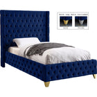 Meridian Furniture Savan Velvet Twin Bed - Navy - Bedroom Beds