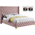 Meridian Furniture Savan Velvet Queen Bed - Pink - Bedroom Beds