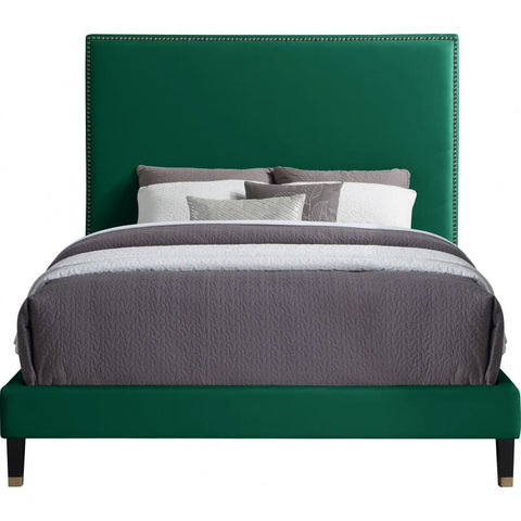 Meridian Furniture Harlie Velvet Full Bed - Green - Bedroom Beds