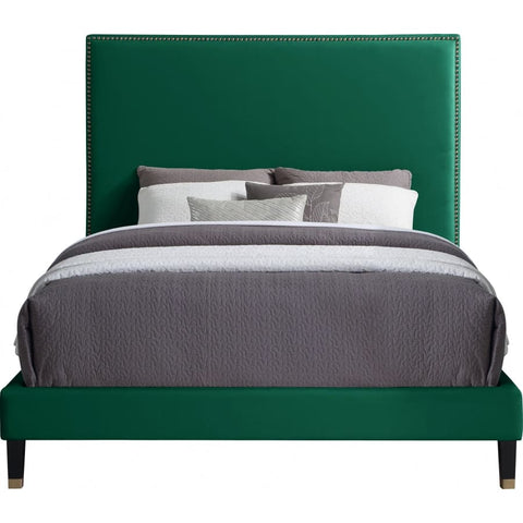 Meridian Furniture Harlie Velvet Queen Bed - Green - Bedroom Beds