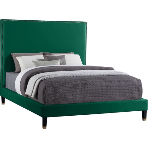 Meridian Furniture Harlie Velvet Full Bed - Green - Bedroom Beds
