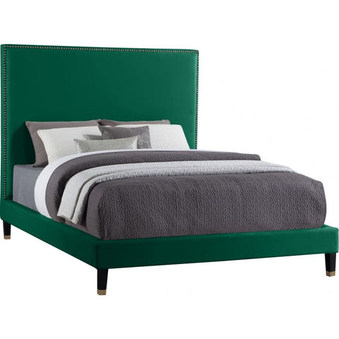 Meridian Furniture Harlie Velvet Queen Bed - Green - Bedroom Beds