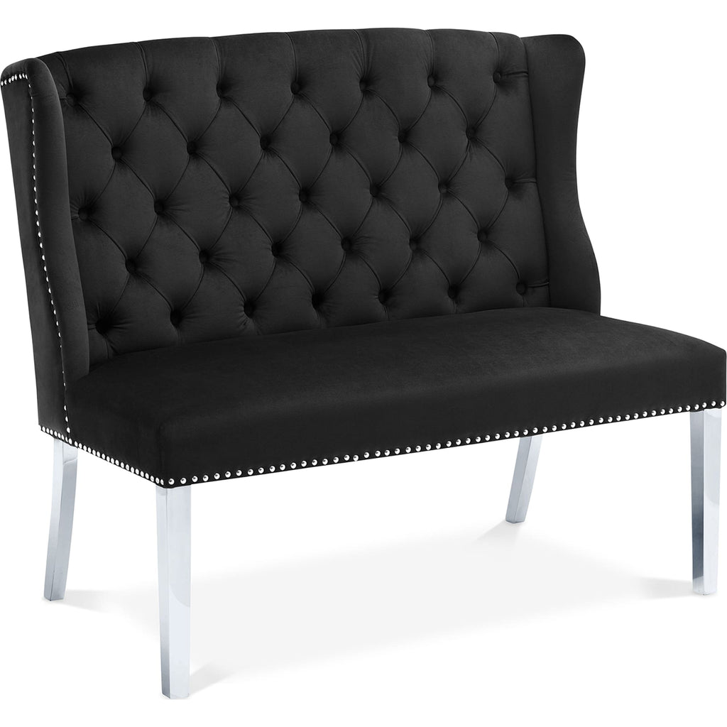 Meridian Furniture Suri Velvet Settee Bench - Black - Benches