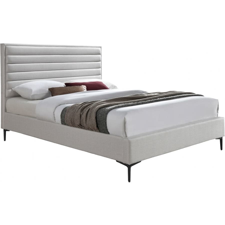 Meridian Furniture Hunter Linen Queen Bed - Cream - Bedroom Beds