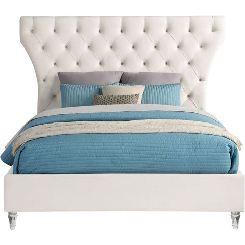 Meridian Furniture Kira Velvet King Bed - Cream - Bedroom Beds