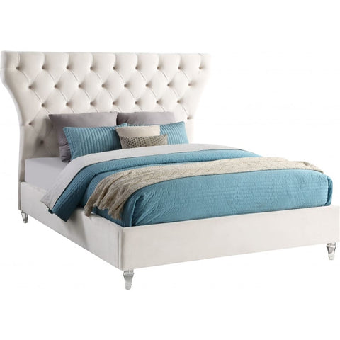 Meridian Furniture Kira Velvet King Bed - Cream - Bedroom Beds