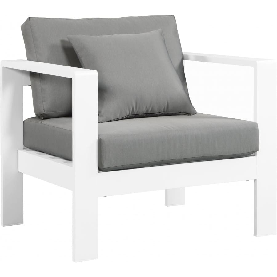 Meridian Furniture Nizuc Outdoor Patio White Aluminum Modular Arm Chair - Grey - Outdoor Furniture