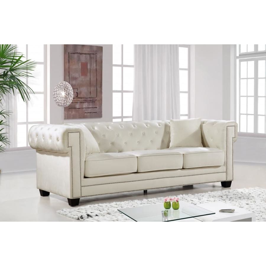 Meridian Furniture Bowery Velvet Sofa - Cream - Sofas