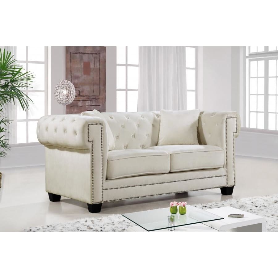 Meridian Furniture Bowery Velvet Loveseat - Cream - Loveseats