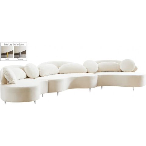 Meridian Furniture Vivacious Velvet 3pc. Sectional - Cream - Sofas
