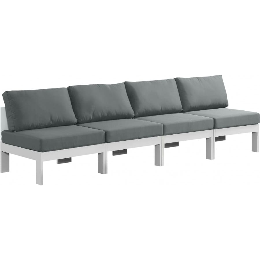 Meridian Furniture Nizuc Outdoor Patio White Aluminum Modular Sofa S120B - Grey - Outdoor Furniture