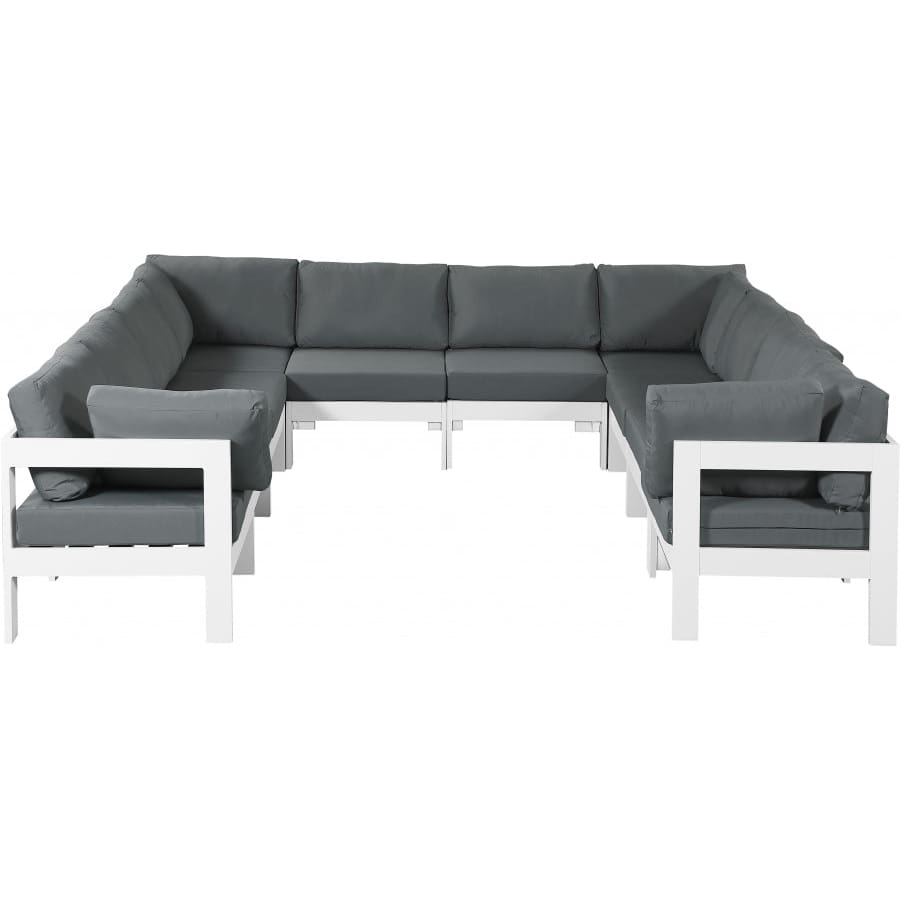 Meridian Furniture Nizuc Outdoor Patio White Aluminum Modular Sectional 10B - Grey - Outdoor Furniture