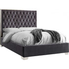 Meridian Furniture Lexi Velvet Queen Bed - Grey - Bedroom Beds