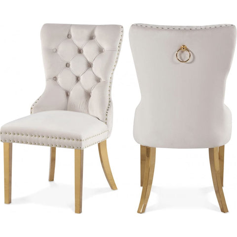 Meridian Furniture Carmen Velvet Dining Chair - Gold - Cream - Dining Chairs