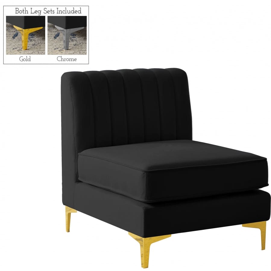 Meridian Furniture Alina Velvet Modular Armless Chair - Black - Sofas